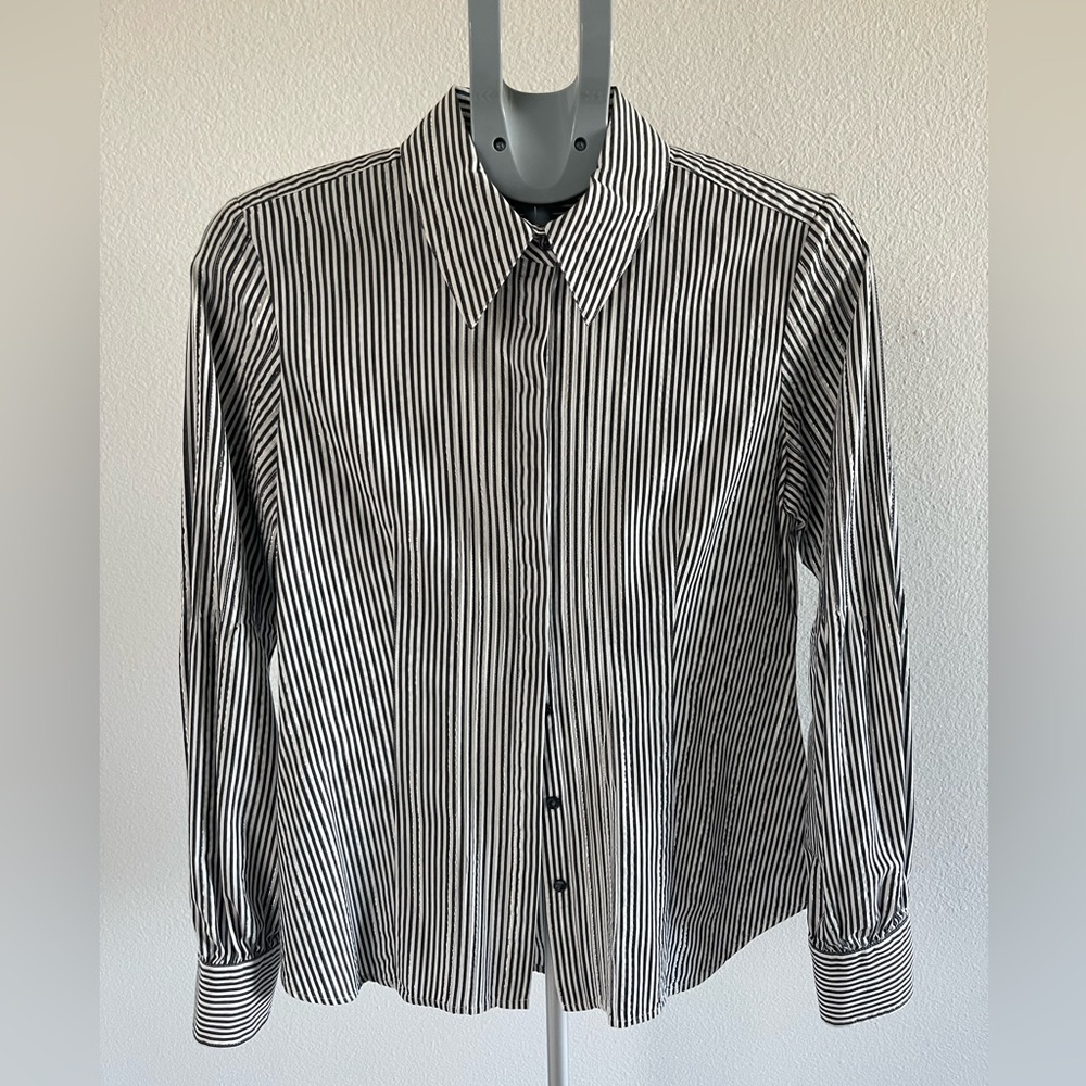 Express Black - White - Lurex Striped Women's Button Down Shirt